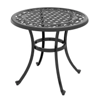 Outsunny Patio Table, Round Side Table with Cast Aluminium Frame, Adjustable Feet for Patio, Garden, Balcony, Black(m-2)