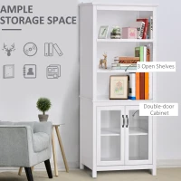 HOMCOM Multifunctional Storage Cabinet Bookcase with Adjustable Shelves Display Rack for Study, Kitchen, Living Room, White(m-4)