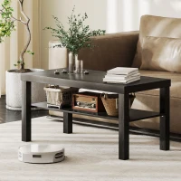 HOMCOM 2 Tier Coffee Table, Rectangular Center Table with Storage Shelf for Living Room, Home Office, Black(m-9)