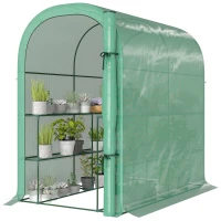 Outsunny Walk-in Mini Greenhouse with Shelves, Portable Outdoor Greenhouse with Roll-up Door, 48.4" x 73.6" x 74.4", Green(m-2)