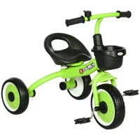 Qaba Tricycle for Toddler 2-5 Year Old Girls and Boys, Toddler Trike with Adjustable Seat, Basket, Bell, Green(m-9)