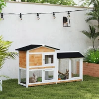 PawHut 62" Rabbit Hutch, Wooden Bunny Hutch, Guinea Pig Cage, Small Animal Enclosure with Run Area, Removable Tray(m-3)