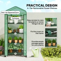 Outsunny Portable Greenhouse, Outdoor Hot House Plant Flower Greenhouse with 4 Tier Shelves, PE Cover, Green(m-6)