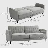 HOMCOM Convertible Bed with Couch, Button Tufted Fabric Sofa Bed with Adjustable Back for Living Room, Grey(m-3)