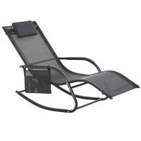 Outsunny Patio Rocking Chair with Mesh Fabric, Outdoor Rocking Sling Sun Lounger with Removable Headrest and Side Pocket for Garden, Deck, Lawn, Black(m-14)