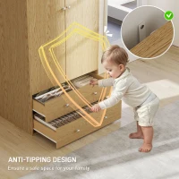HOMCOM Modern Wardrobe Closet Armoire with 2 Drawers and Hanging Rod, Clothes Storage Organizer for Bedroom, Natural Wood(m-5)