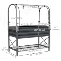 Outsunny Raised Garden Bed with Cover, Metal Elevated Planter Box with Bottom Shelf and Liner, Dark Grey(m-3)