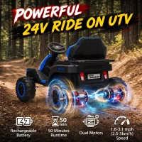 Qaba 24V Kids Ride On Car with Dual Motors, Remote, 4-Wheel Suspension, Soft Start, LED Lights, Music for 3-6 Years, Blue(m-4)