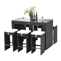 Outsunny 7pcs Rattan Bar Set Garden Wicker Dining Set 1 Table w/ 6 Stools and Cushion Outdoor Yard Patio Furniture Aluminum Frame All Weather(m-7)
