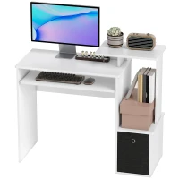 HOMCOM Computer Desk with Sliding Keyboard Tray Storage Drawer Shelf Home Office Workstation White(m-9)