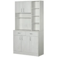 HOMCOM 71" Kitchen Hutch with Storage Cabinet, Modern Buffet with Hutch, Cupboard with Drawers for Living Dining Room, Ash White(m-11)