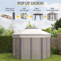 Outsunny 13' x 13' Pop Up Canopy Tent with Netting and Carry Bag, Instant Sun Shelter, Coffee and Beige(m-4)