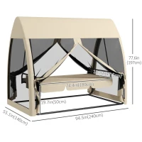 Outsunny 3-Seater Outdoor Swing Chair Chaise Lounger Bed Garden Hammock with Steel Stand, Canopy Netting Walls, Beige(m-3)
