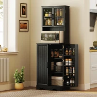 HOMCOM 71" Kitchen Pantry Cabinet, Freestanding Kitchen Hutch with 8 Door Shelves, Adjustable Shelf and Acrylic Doors, Black(m-8)
