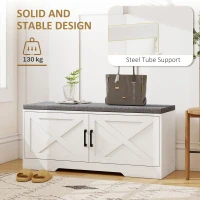 HOMCOM Shoe Bench with Cushion Shoe Storage Bench with Doors Adjustable Shelves for Entryway, White(m-6)
