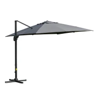 Outsunny 10x10ft Cantilever Umbrella Rotatable Square Top Market Parasol with 4 Adjustable Angle for Backyard Patio Outdoor Area Dark Grey(m-15)