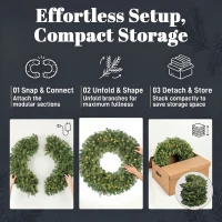 HOMCOM 48" Prelit Crestwood Spruce Artificial Christmas Wreath, Christmas Decor with Bow, LEDs, 8 Modes, Realistic Tips(m-7)