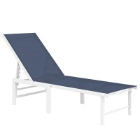 Outsunny Outdoor Lounge Chair, 5-Position Reclining Outdoor Chaise Lounge Tanning Chair with Mesh Seat, Dark Blue(m-9)