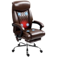 HOMCOM 6 Point Massage Office Chair with Remote, Ergonomic Reclining Computer Desk Chair with Footrest, Side Pocket, Dark Brown(m-9)