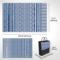 Outsunny Reversible Outdoor Rug, Patio Floor Mat, 6'x9' Plastic Straw Rug for Backyard Deck, Beach, Camping, Dark Blue and White(m-3)