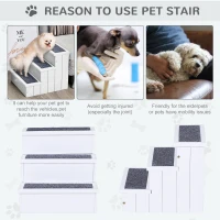 PawHut 3 Step Wooden Carpeted Non Slip Pet Stairs Ramp for Cats and Small Dogs - White(m-5)