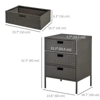 Outsunny 32" Poolside Rattan Wicker Patio Organizer Storage Cabinet Bathroom Storage w/ 3 Large Drawers Garden Outdoor(m-3)
