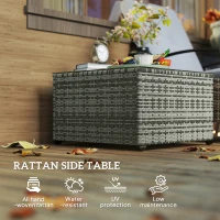 Outsunny 24.4" Patio Wicker Coffee Table, PE Rattan Outdoor Side Table with Tempered Glass Top, Light Grey(m-4)