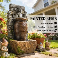 Outsunny Outdoor Water Fountain Adjustable Water Flow Garden Fountain with LED Lights Rustic Urn Design(m-6)