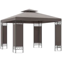 Outsunny 10 x 10 FT Canopy Gazebo, Double Roof Patio Gazebo with Screen Panels and Metal Frame for Deck, Backyard, Khaki(m-9)