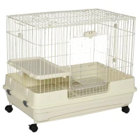 PawHut 2-Level Small Animal Cage Rabbit Hutch with Wheels, Removable Tray, Platform and Ramp for Bunny, Chinchillas, Ferret, White(m-1)