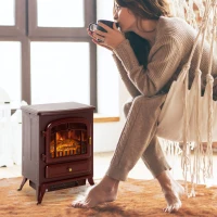 HOMCOM 16" Free Standing Electric Fireplace Portable Adjustable Stove with Heater Wood Burning Flame 750/1500W Red Brown(m-8)