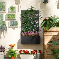 Outsunny Metal Raised Garden Bed with Privacy Panel, Freestanding or Wall Mounted Outdoor Planter Box for Garden, Patio(m-7)