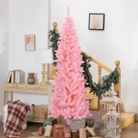 HOMCOM 7ft Tall Pencil Artificial Christmas Tree with 687 Branch Tips with Steel Base, Pink(m-8)