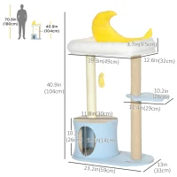 PawHut Moon Cat Tower for Indoor Cats with Teddy Fleece House Bed Scratching Post Hanging Toy Star Platform 41" Blue(m-3)