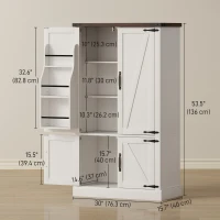 HOMCOM 53.5" Pantry Cabinet, Kitchen Storage Cabinet with Adjustable Shelves, 6 Door Spice Racks for Dining Room, White(m-3)