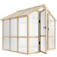 Outsunny 6.6 x 6ft Polycarbonate Greenhouse Wooden Green House with Thickened Polycarbonate Sheets, Lockable Door, Brown(m-2)