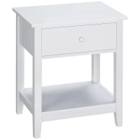 HOMCOM Modern Style Nightstand, Small End Table with Drawer and Storage Shelf for Bedroom, Living Room, White(m-2)