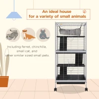 PawHut Steel Small Animal Cage for Ferret, Chinchilla, Kitten and Rabbit, Light Grey(m-4)