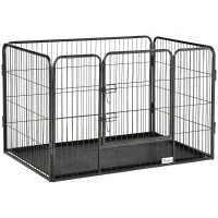 PawHut 4 Panels Dog Playpen, Heavy Duty Dog Fence, 28" H Portable Pet Playpen with Door Double Locking Latches, Tray, Grey(m-9)