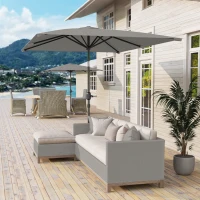 Outsunny 6.5x9.6ft Rectangle Aluminum Tilt Patio Umbrella, Garden Market Parasol, Outdoor Sunshade Canopy with Crank, Light Grey(m-1)
