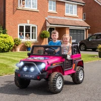 Qaba 12V 2-Seater Ride on Truck Car with Dual Motors, Remote, Soft Start, 4-Wheel Suspension, Lights, Music, USB, Horn, Pink(m-8)