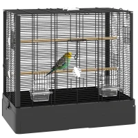 PawHut 22" Bird Cage for Budgie Finches Canaries Love Birds with Wooden Stands, Slide-Out Tray, Handles, Food Containers, Black(m-9)