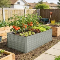 Outsunny 5' x 3' x 2' Raised Garden Bed, Galvanized Planter Box for Growing Flowers, Herbs and Vegetables, Light Grey(m-10)