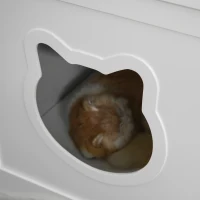 PawHut Wooden Cat Litter Box Enclosure, Hidden Cat Washroom, Kitten House with Nightstand End Table and Storage Rack Magnetic Doors, White(m-9)