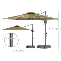 Outsunny Square Cantilever Patio Umbrella, Double Top Patio Hanging Offset Umbrella with Crank & Tilt, 8' x 9', khaki(m-3)