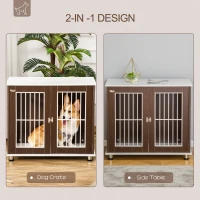 PawHut 34'' Wooden Dog Cage, Modern Wire Dog Crate, Pet Kennel with Door, Lock, Adjustable Foot Pads, for Small and Medium Dogs, Coffee and White(m-4)