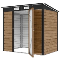 Outsunny 6' x 4' Galvanized Garden Storage Shed, Metal Outdoor Shed with Double Doors and 2 Vents, Teak(m-2)