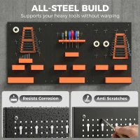 HOMCOM 33 Piece Metal Pegboard Panels, Peg Board with 16 Hooks, Bins and Racks, Black and Orange(m-4)
