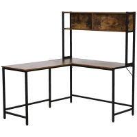 HOMCOM Home Office L-Shaped Computer Desk with Hutch and Storage Shelves, PC Table Study Writing Workstation with 2 Storage Compartments, Bookshelf, Brown(m-11)