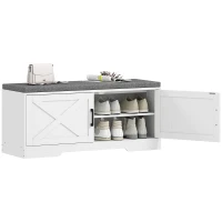 HOMCOM Shoe Bench with Cushion Shoe Storage Bench with Doors Adjustable Shelves for Entryway, White(m-9)